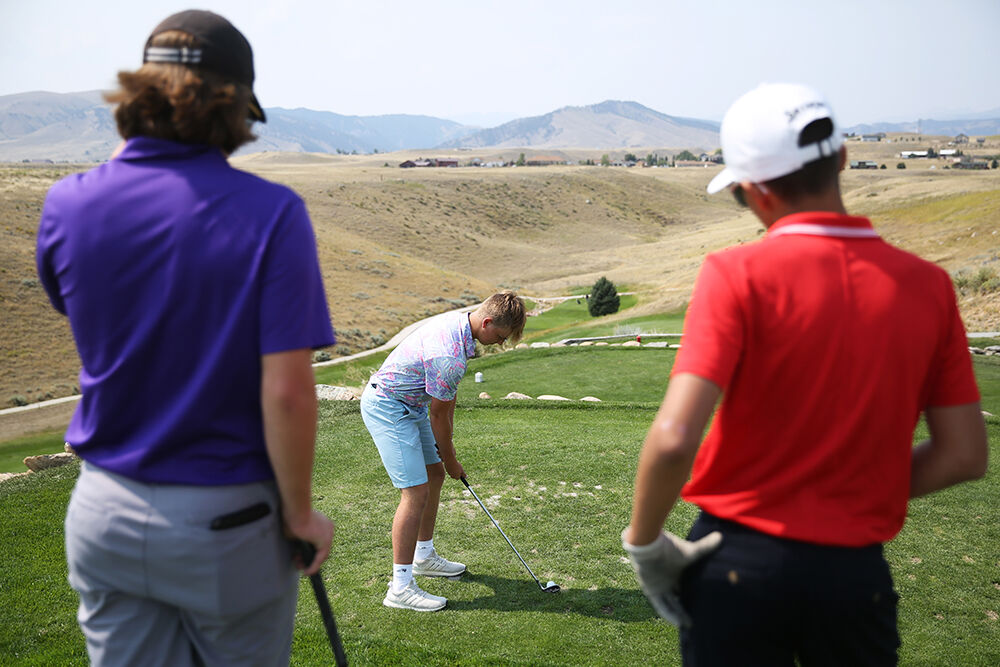 Trevor Stowe sets up to tee off of hole four
